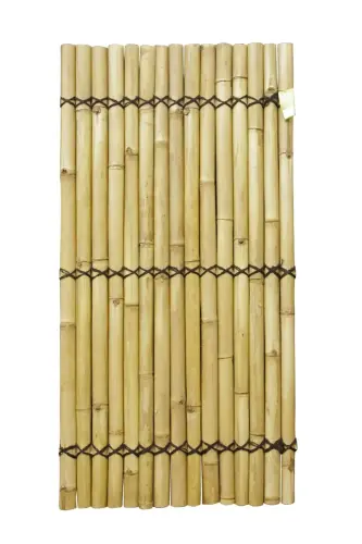 Artikelbild des Artikels “Bambuselement Modell Surabaya, starr, gelb-braun (Apus), mit Zierseil. Durchmesser 3-5cm 180 x 90 cm Höhe. “